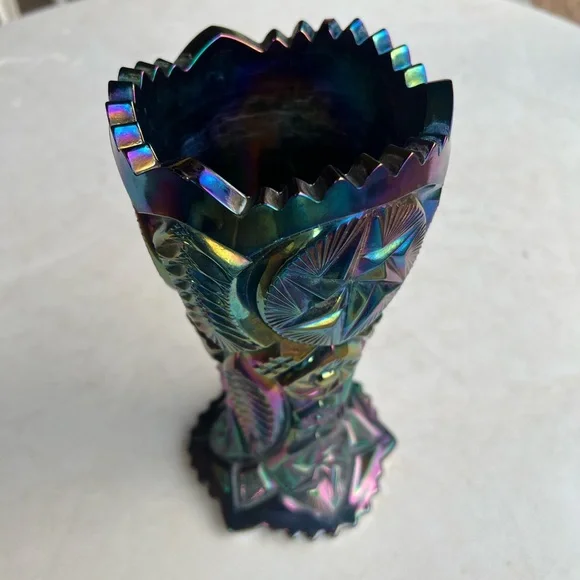 Vintage Blue Purple Carnival Glass Vase